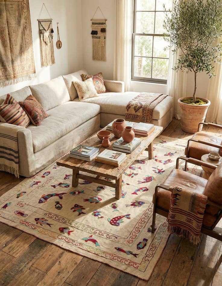 Detail image of 5' 8 x 7' 8  Hand Woven Kilim Suzani Wool Rug