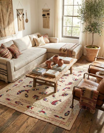 5' 8 x 7' 8 Hand Woven Kilim Suzani Wool Rug