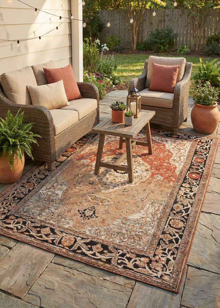 6' x 9' Easy-Clean Traditional Indoor / Outdoor Rug