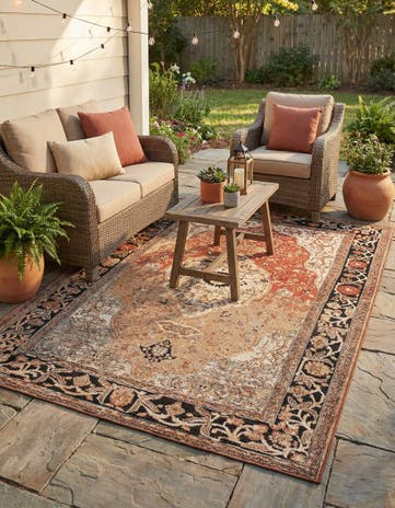 6' x 9' Easy-Clean Traditional Indoor / Outdoor Rug
