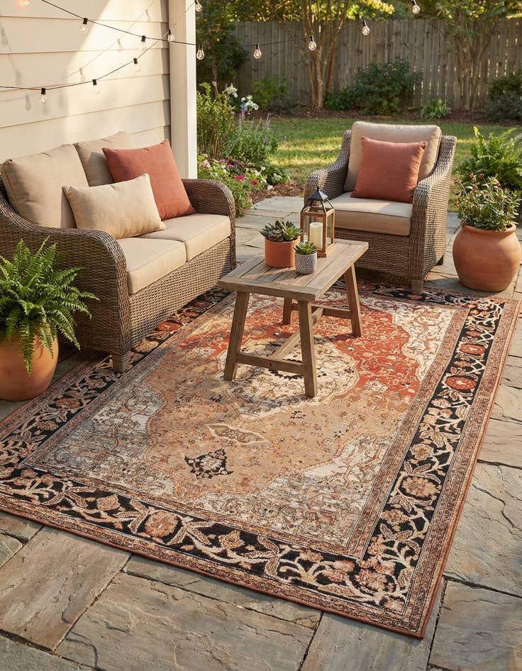 Detail image of 6' x 9'  Washable Traditional Indoor / Outdoor Rug