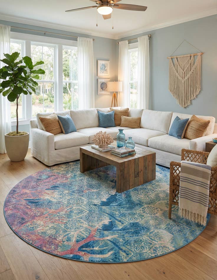 Detail image of  12' x 12'  Washable Coastal Indoor / Outdoor Round Rug