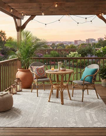 Gray Easy-Clean Bohemian Indoor / Outdoor Square Rug