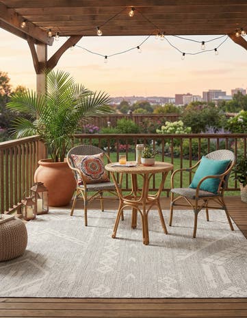 Gray Easy-Clean Bohemian Indoor / Outdoor Square Rug