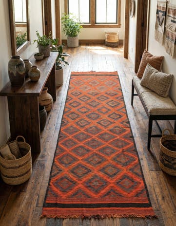 4' 7 x 13' 5 Hand Woven Kilim Fars Wool Runner Rug