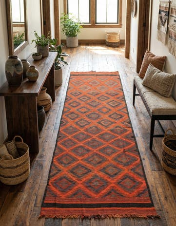4' 7 x 13' 5 Hand Woven Kilim Fars Wool Runner Rug