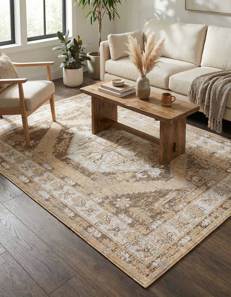 Detail image of 5' 3 x 8'  Washable Traditional Indoor / Outdoor Rug