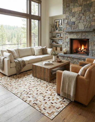 8' 2 x 9' 9 Cowhide Leather Rug