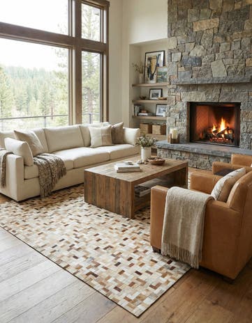 8' 2 x 9' 9 Cowhide Leather Rug
