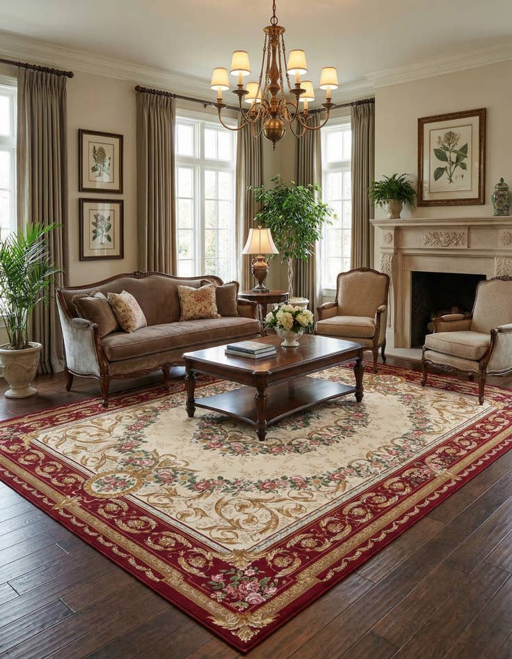 Detail image of 9' x 12'  Washable Traditional Indoor / Outdoor Rug