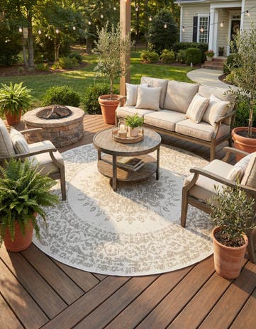 7' 10 x 7' 10 Easy-Clean Traditional Indoor / Outdoor Round Rug