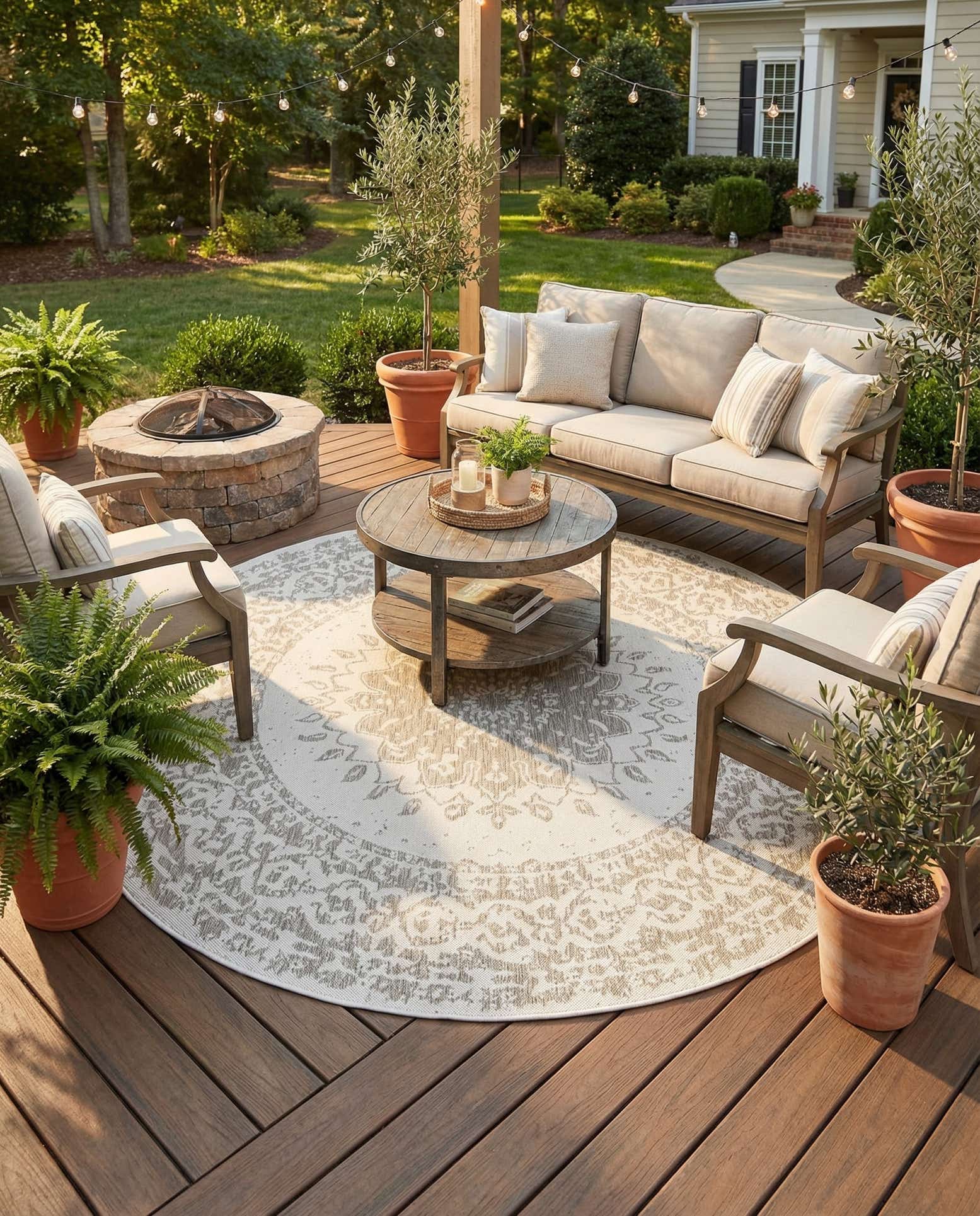7' 10 x 7' 10 Easy-Clean Traditional Indoor / Outdoor Round Rug
