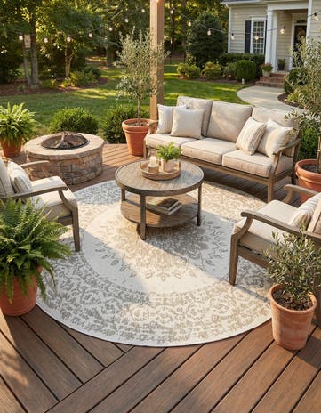 7' 10 x 7' 10 Easy-Clean Traditional Indoor / Outdoor Round Rug
