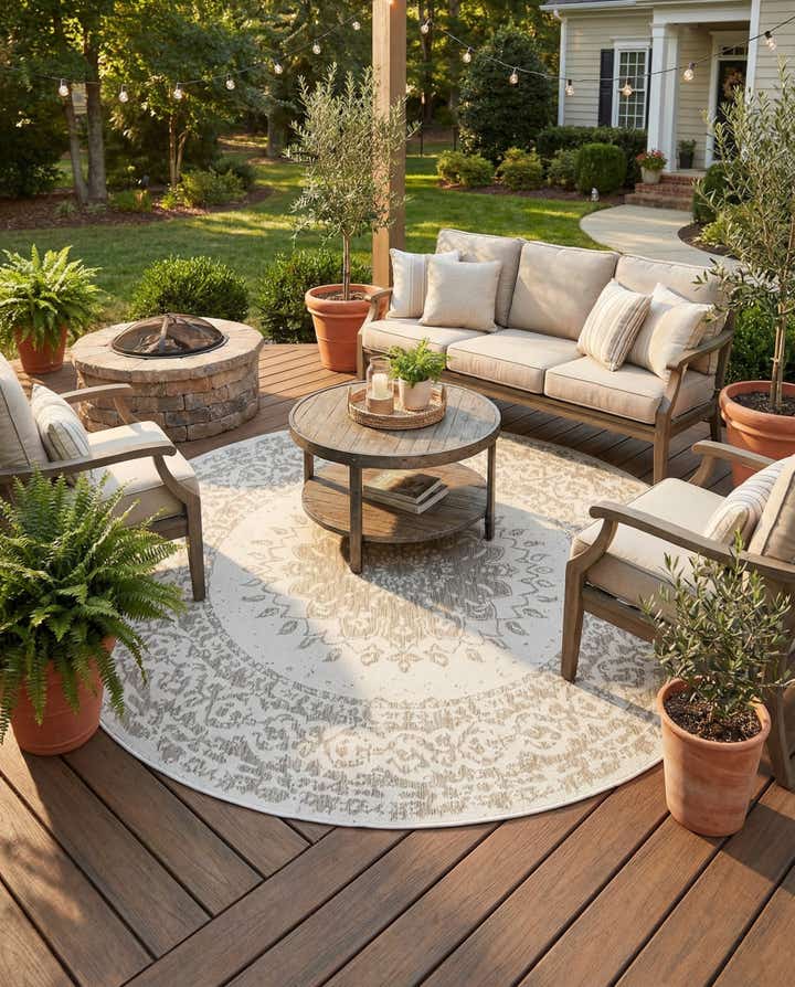 7' 10 x 7' 10 Easy-Clean Traditional Indoor / Outdoor Round Rug
