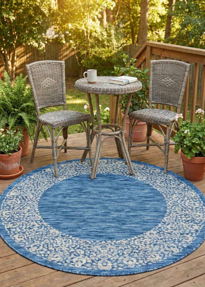 4' x 4' Easy-Clean Border Indoor / Outdoor Round Rug
