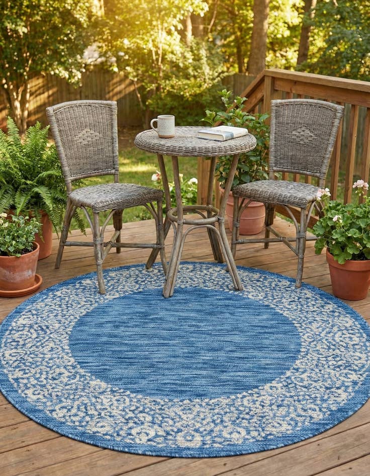 Detail image of 4' x 4' Easy-Clean Border Indoor / Outdoor Round Rug