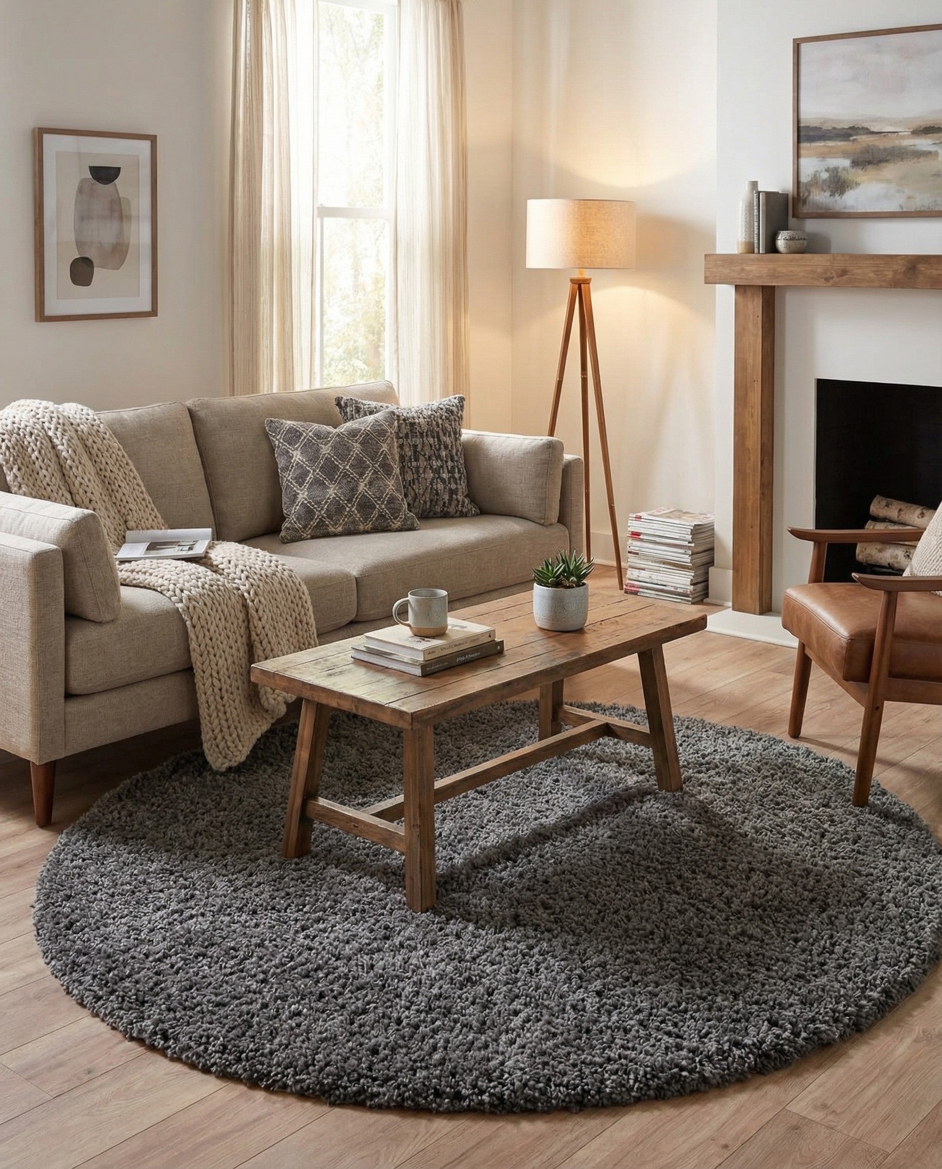  6' x 6' Solid Shag Round Rug