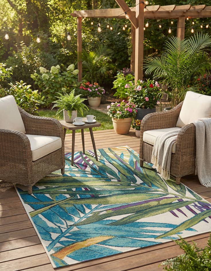 Detail image of 3' 3 x 5' 3  Washable Botanical Indoor / Outdoor Rug