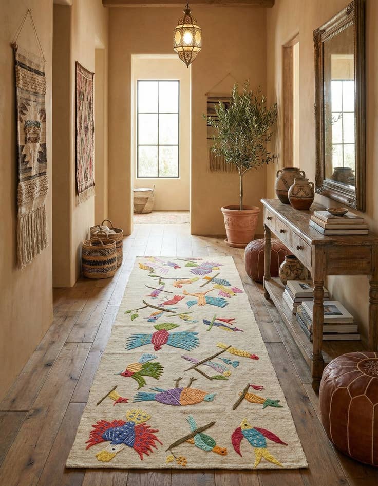 Detail image of 2' 7 x 7' 6  Hand Woven Kilim Suzani Wool Runner Rug