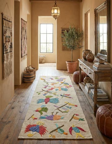 2' 7 x 7' 6 Hand Woven Kilim Suzani Wool Runner Rug