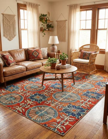 Orange Washable Hyacinth Rug