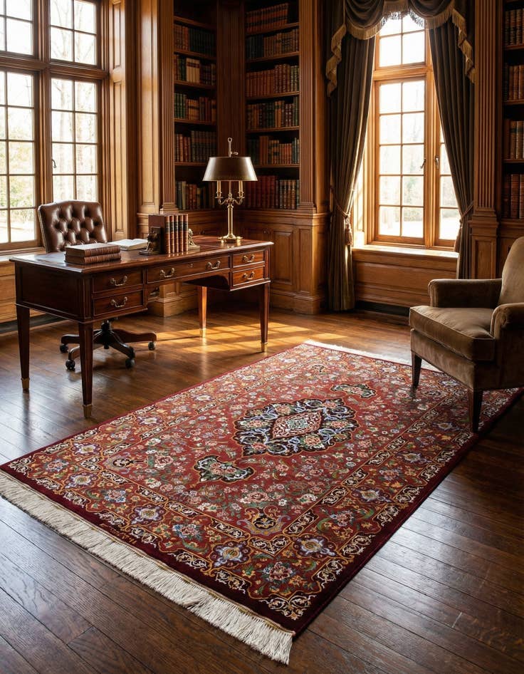 Detail image of 4' 2 x 6' 6 Ghom Silk Rug