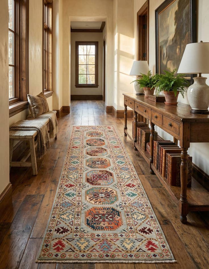 Detail image of 2' 8 x 10'  Hand Knotted Kazak Runner Rug