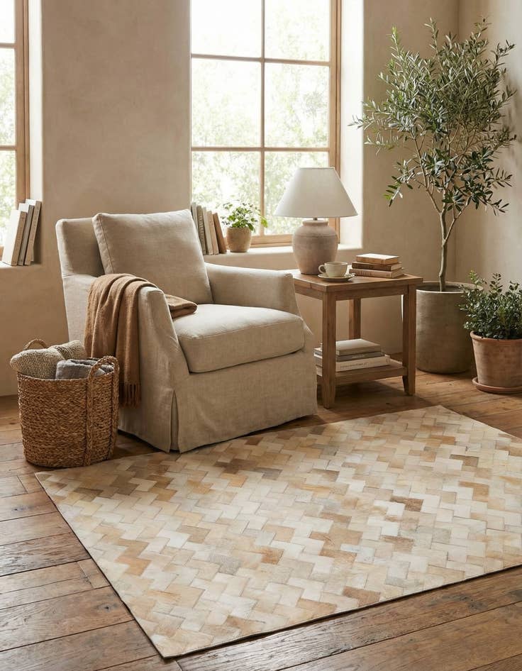 Detail image of 4' 1 x 6' 1 Cowhide Stocks Rug