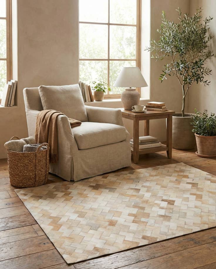 Detail image of 4' 1 x 6' 1 Cowhide Stocks Rug