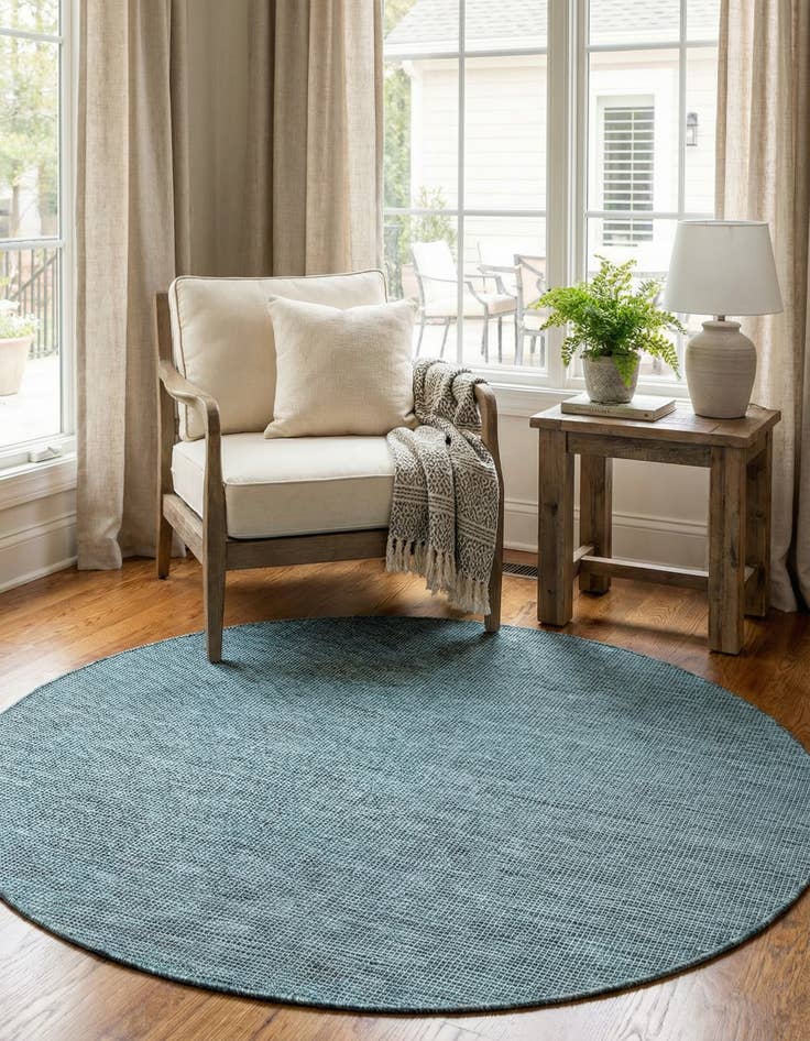 Detail image of 5' 3 x 5' 3  Washable Solid Indoor / Outdoor Round Rug