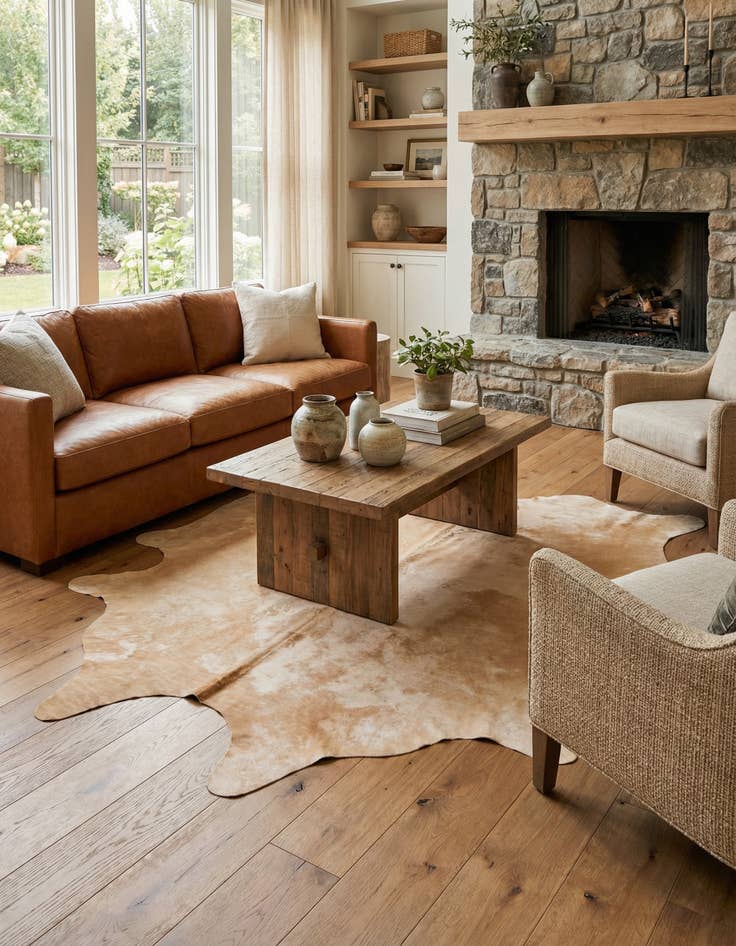 Detail image of 5' 10 x 7' Cowhide Leather Rug