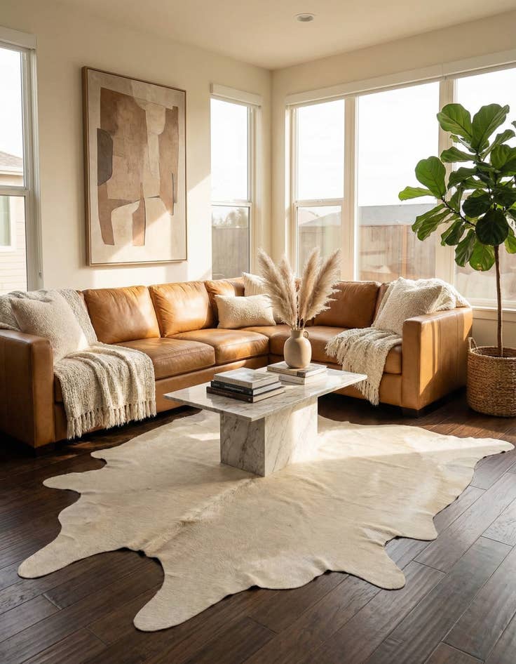 Detail image of 6' 4 x 6' 4 Cowhide Leather Square Rug