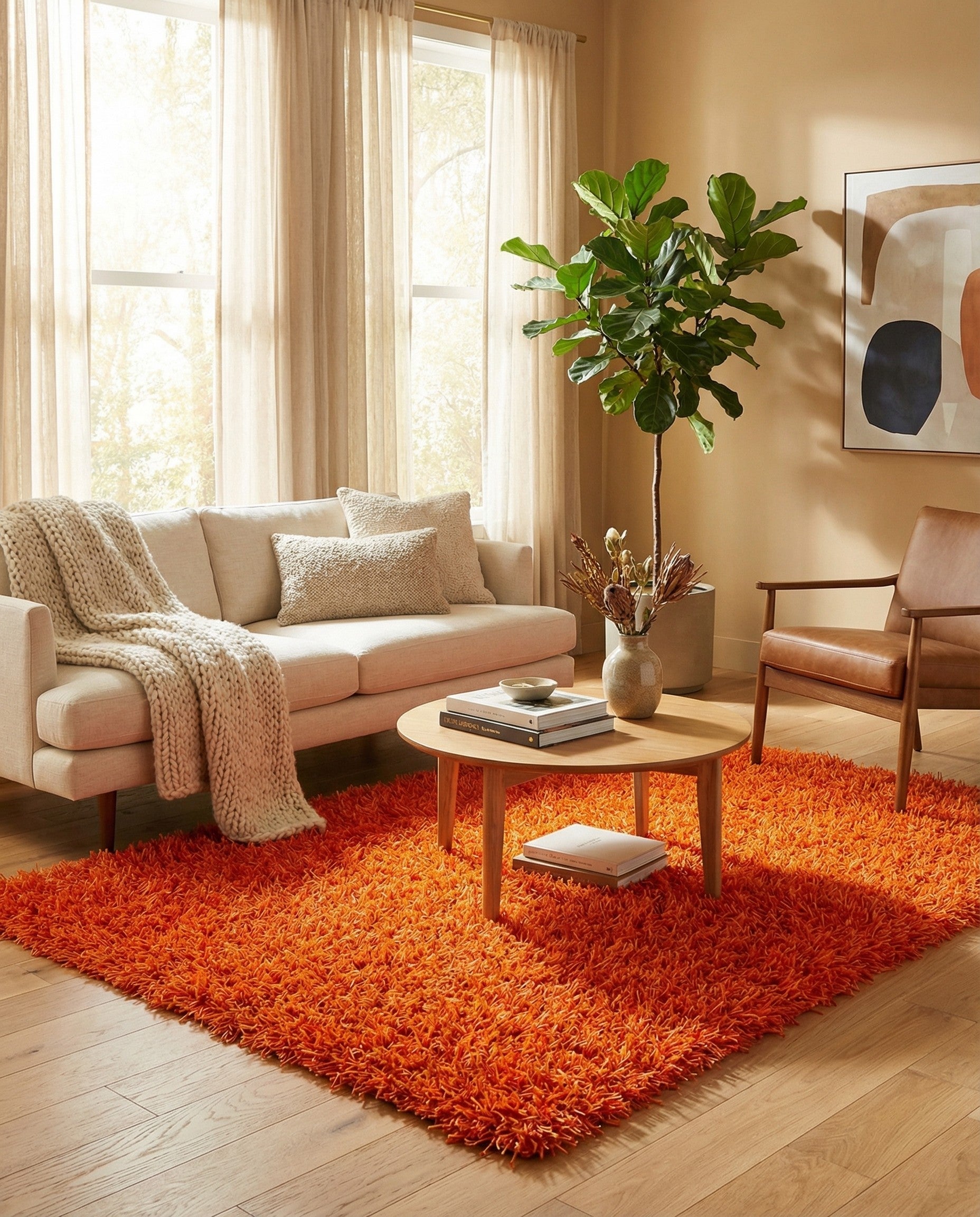  3' 2 x 5' 6  Hand Knotted Solid Shag Oriental Rug