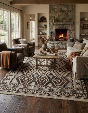 6' 9 x 9' 8 Hand Woven Kilim Maymana Wool Rug