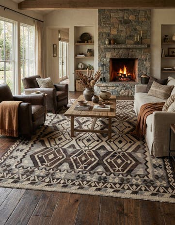 6' 9 x 9' 8 Hand Woven Kilim Maymana Wool Rug