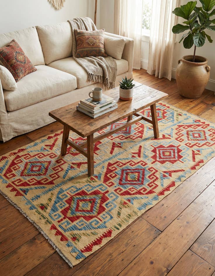 Detail image of 3' 5 x 6' 6  Hand Woven Kilim Maymana Wool Rug