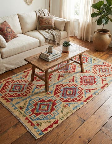 3' 5 x 6' 6 Hand Woven Kilim Maymana Wool Rug