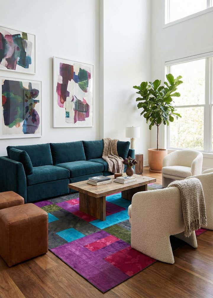 7' 3 x 10' Hand Woven Patchwork Wool Rug