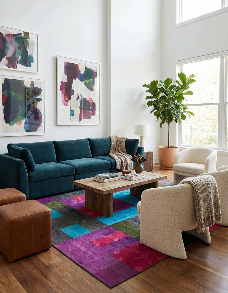 Detail image of 7' 3 x 10' Hand Woven Patchwork Wool Rug