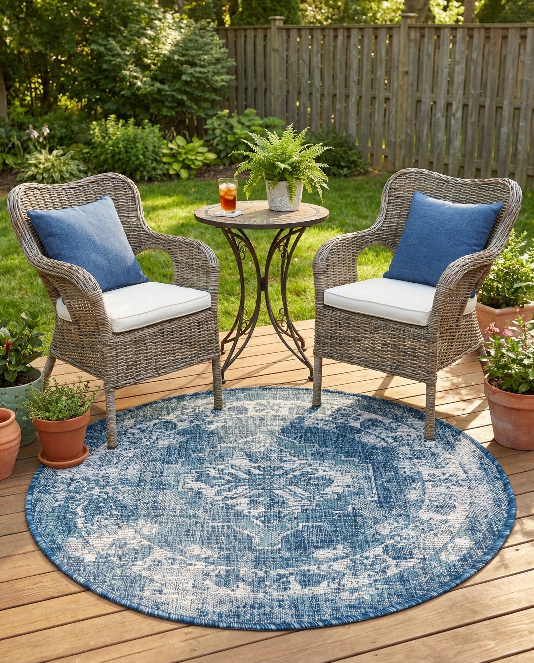  3' x 3'  Washable Traditional Indoor / Outdoor Round Rug