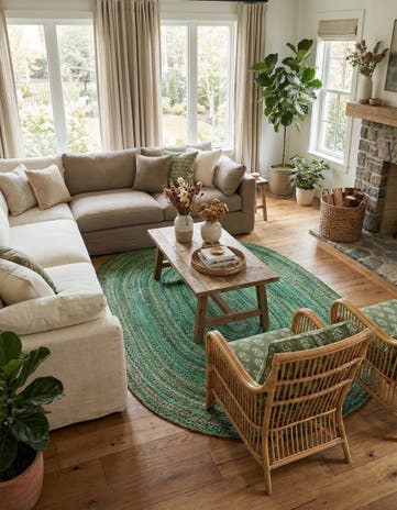 Green Handmade Braided Chindi Oval Rug