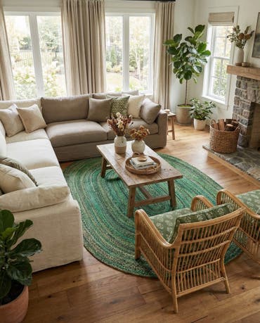  8' x 10'  Hand Braided Chindi Oval Rug