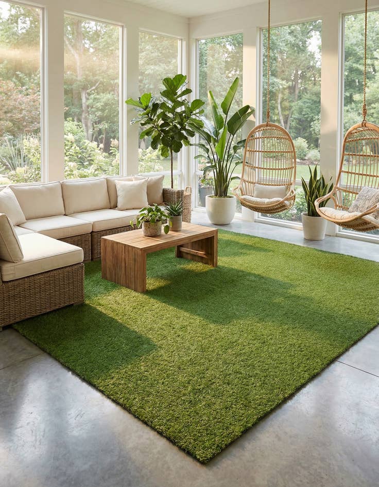 Detail image of  12' x 12'  Washable Grass Indoor / Outdoor Square Rug