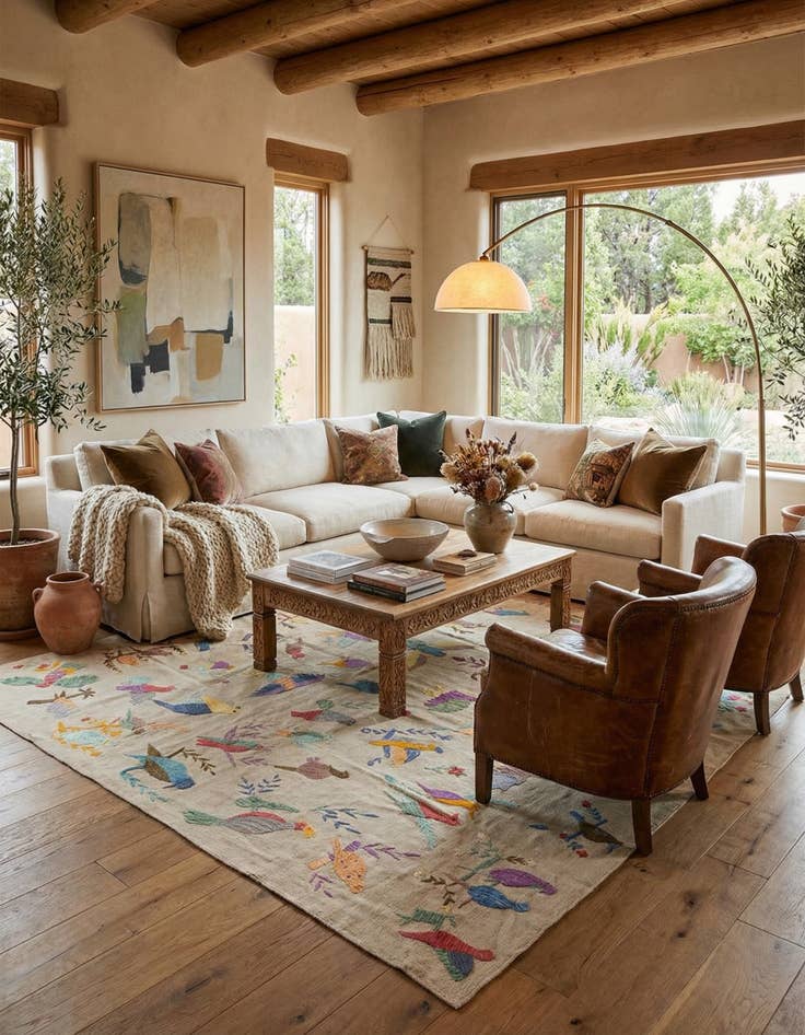 Detail image of 7' 9 x 9' 1  Hand Woven Kilim Suzani Wool Rug