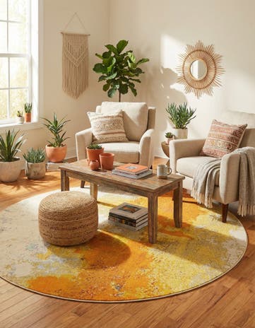 Yellow Washable Hyacinth Round Rug