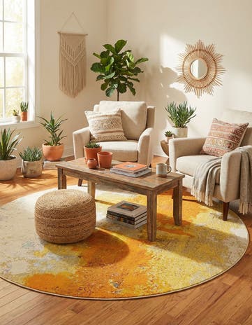 Yellow Washable Hyacinth Round Rug