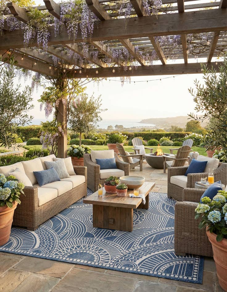 Detail image of 12' x 12'  Washable Traditional Indoor / Outdoor Square Rug