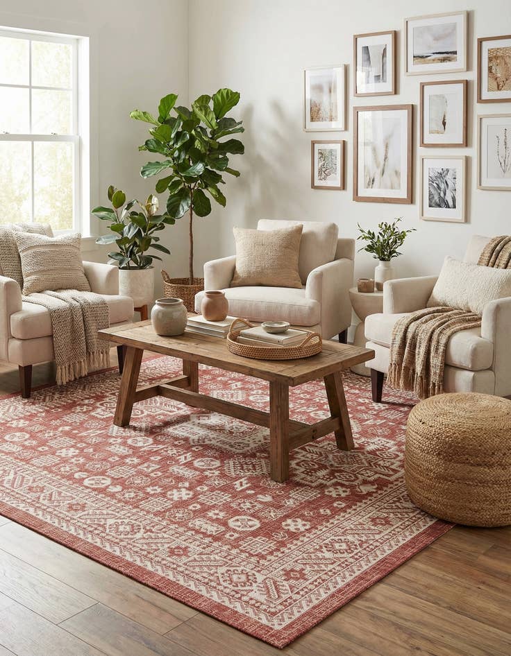 Detail image of 7' 10 x 7' 10  Washable Aztec Indoor / Outdoor Square Rug