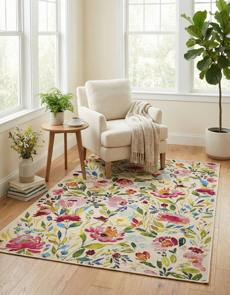 Detail image of 3' 3 x 5' 3  Washable Botanical Indoor / Outdoor Rug