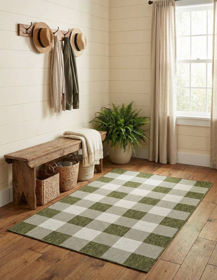 Detail image of 5' 3 x 8'  Washable Checkered Indoor / Outdoor Rug